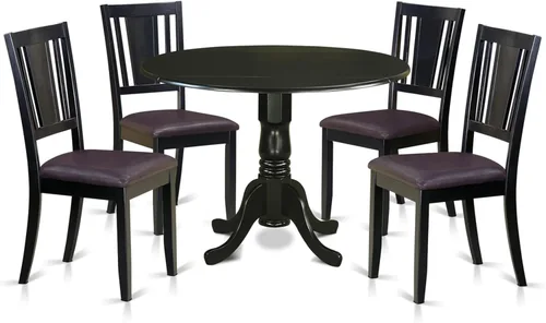 East West Furniture Dublin - Juego moderno de 5 piezas que incluye una mesa redonda de madera con gota y 4 sillas de comedor de piel sintética, 42 x