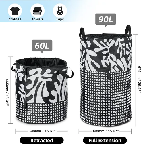Miniatura 2 de JOMOLA Cesta de lavandería plegable grande de tela de 90 litros, cesta extensible para ropa sucia, bolsa de lavandería con asas para la familia