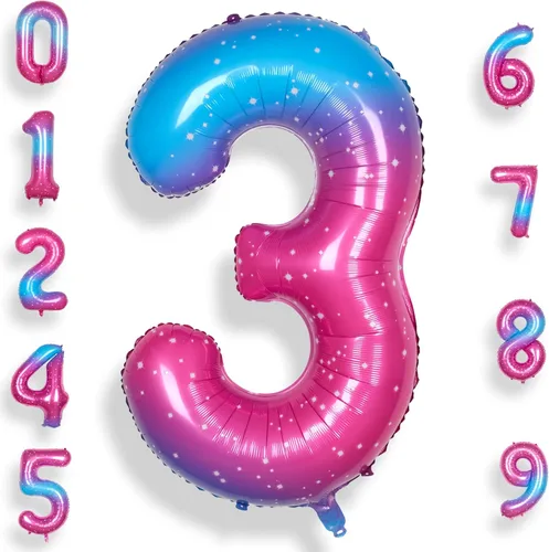 Miniatura 9 de Globo de número 0 de 40 pulgadas para niño o niña grande estrellado 0-9, globo de Mylar grande del número 0, globos de feliz cumpleaños 0