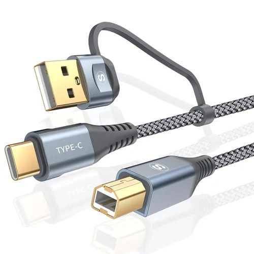 Miniatura 13 de Cable de impresora USB-A/C a USB-B 2 en 1 [paquete de 2, 6.6 pies] USB C MIDI cable trenzado de nailon de alta velocidad para MacBook Pro/Air, Negro