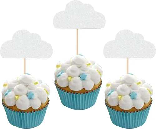 Miniatura 8 de Paquete de 24 adornos para cupcakes con purpurina de luna, nube, estrellas, estrellas, baby shower, niños, cumpleaños, boda, fiesta, decoración