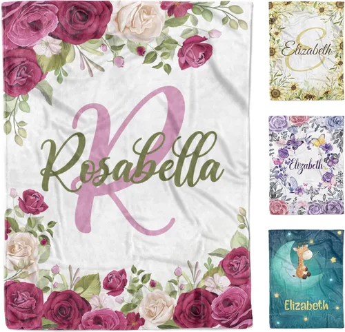 Miniatura 9 de AVIClothes Manta de bebé niña personalizada, mantas personalizadas con diseño de mariposas y flores, manta de bebé con nombre para niña, 30 x 40