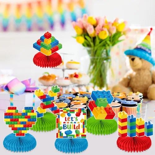 Miniatura 7 de Faccito Bloque de construcción de 11 piezas de decoración de fiesta de cumpleaños, bloques de construcción con temática de panal de abeja