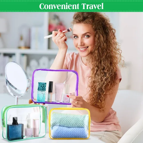 Miniatura 4 de Bolsas de maquillaje transparentes a granel, bolsa de aseo de viaje de 7 x 5.5 x 1.6 pulgadas, bolsa de PVC con cremallera, estuche de plástico