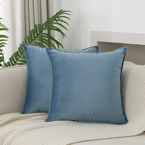 JIAHANNHA Juego de 2 fundas de cojín de terciopelo de color azul piedra de 24 x 24 pulgadas, cuadradas, suaves y decorativas, para sofá, cama, sala
