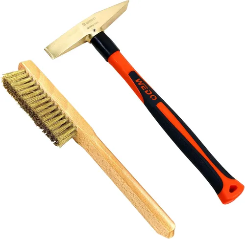 Miniatura 15 de WEDO Juego de martillo de soldadura de latón de 2 piezas, 5.29 oz+10.58 oz, mango de madera, martillo escalador, martillo astillado, forjado a