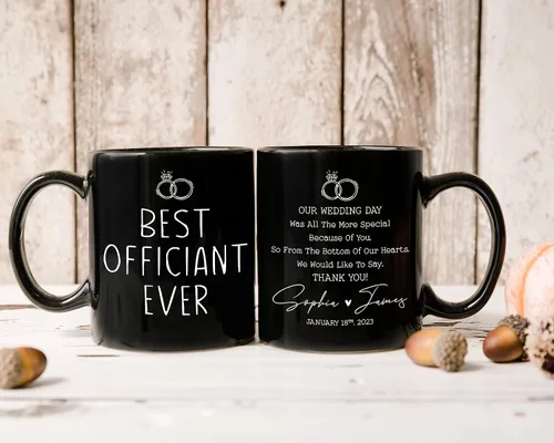 Miniatura 4 de AWE-CREATIVES Taza negra personalizada con el mejor oficiante de la historia, regalo personalizado para bodas, regalos de boda, pareja, taza de café