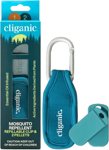 Cliganic - Paquete repelente de mosquitos (1 clip + 2 bolitas de repuesto), sin DEET, infusión de aceite esencial, esenciales de verano, accesorios