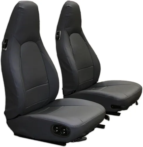 Miniatura 11 de Iggee Fundas de asiento delantero de piel sintética negra y gris diseñadas para Porsche 911 928 944 968 1985-1998 Negro/Gris