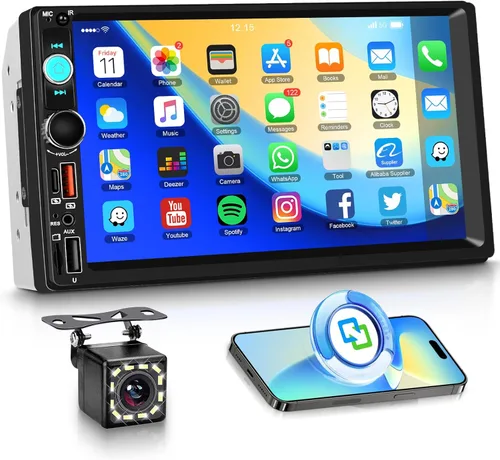 Radio estéreo de doble DIN para automóvil, receptor de audio para automóvil con pantalla táctil de 7 pulgadas, estéreo Bluetooth de 2 DIN, enlace de