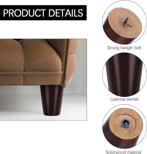 Miniatura 3 de TURSTIN 8 patas redondas para muebles de 3 pulgadas, patas redondas de madera maciza con tuercas en T M8, patas de sofá, patas de repuesto