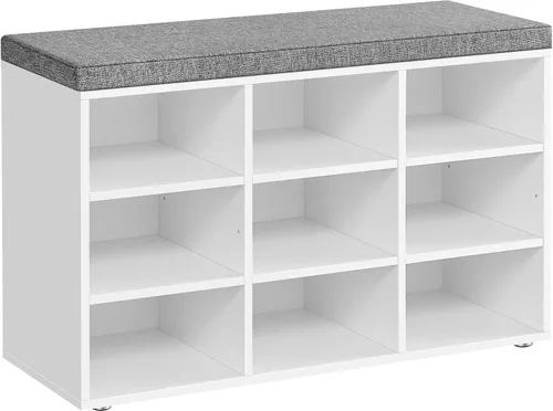 VASAGLE - Colección CUSTOS - Banco para zapatos, banco de almacenamiento con asiento acolchado, banco de entrada con 9 compartimentos, para Blanco