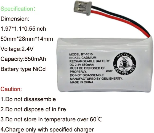 Miniatura 2 de BT-1015 BT1015 - Batería compatible con Uniden BT1007 BT-1007 BT904 BT-904 BBTY0651101 BBTY0460001 BBTY0510001 BBTY0624001 BBTY0700001 HHR-PR 506