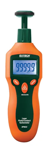 Extech RPM33 - Tacómetro combinado de contacto y láser para fotos, medidor digital de mano para RPM, velocidad de superficie y longitud, 2 a 99,999