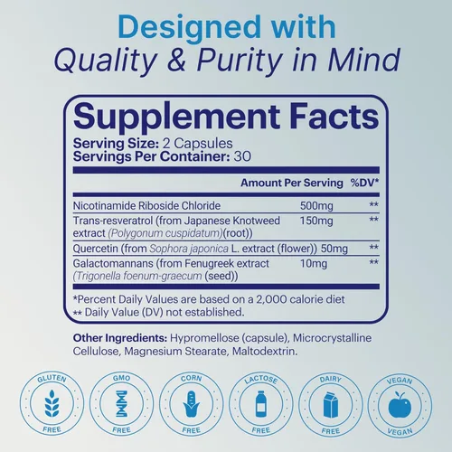 Suplemento NAD Resveratrol | 710 mg para energía celular y apoyo | Suplemento NAD promueve el bienestar general y la vitalidad | 60 cápsulas (30