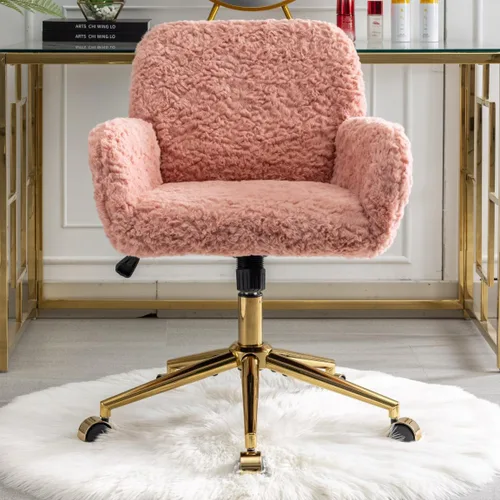 Miniatura 13 de LKTART Silla de oficina tapizada de terciopelo con botón copetudo con base de metal dorado, silla de escritorio ajustable silla de oficina giratoria