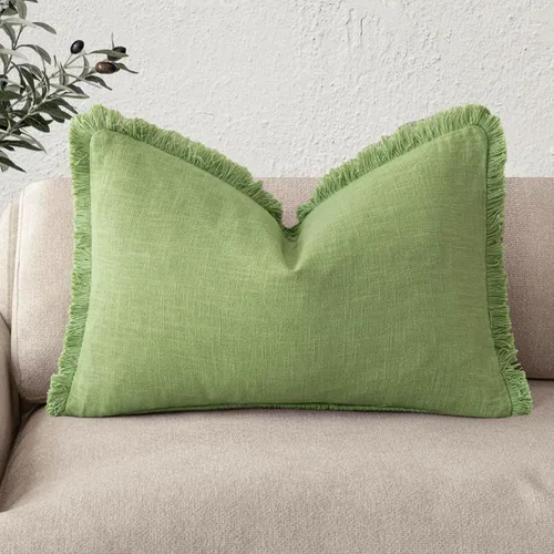 Miniatura 38 de Foindtower Fundas de almohada decorativas de lino con flecos, acogedora funda de cojín bohemia estilo farmhouse con borlas, funda de almohada