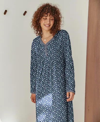 Miniatura 2 de Ekouaer - Camisón de manga larga para mujer, estilo informal con botones, Henley, vestido de dormir largo
