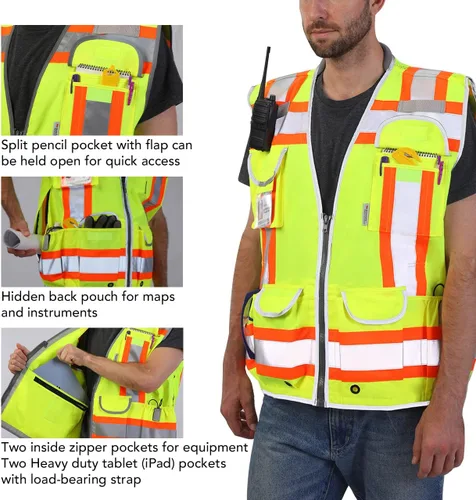 Miniatura 5 de Dib Safety Chaleco Reflectante de Servicio Pesado, Chaleco de Ingeniero de Alta Visibilidad de Dos Tonos, Fabricado con Cinta 3M, Cuello Acolchado