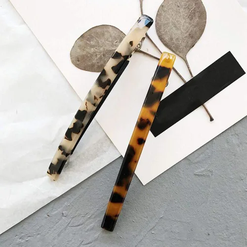 Miniatura 2 de Luckycivia - Paquete de 2 pasadores para el cabello, pinzas de pelo largas y finas hechas a mano con celuloide ónix, elegante pinza automática
