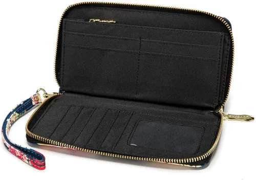 Miniatura 60 de Cartera de mano para mujer, estilo bohemio, con RFID, elegante, espaciosa con correa para viajes, capacidad para tarjetas, teléfono, dinero