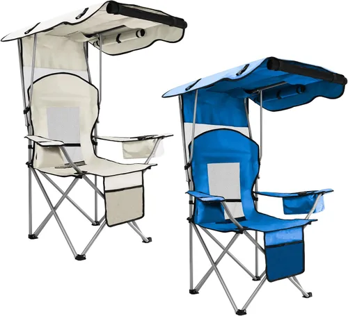 BDL Silla de camping con toldo y sillas de playa plegables portátiles con refrigerador, respaldo de malla, portavasos y bolsillo para campamento,