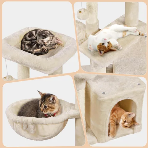Miniatura 4 de Topeakmart Torre de árbol para gatos de interior, centro de actividades de árbol para gatos de 34.5 pulgadas con condominio y poste rascador, torre