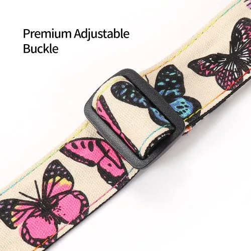 Miniatura 5 de Ukulele Strap No Drill, Adjustable Double J Hook Clip on Uke Shoulder Strap, Hawaiian Butterfly Printing Hands Free Ukelele Strap, Easy to Use and