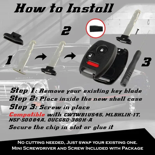 Miniatura 5 de Control remoto de EE.UU. - NO SE REQUIERE CORTE - Carcasa y almohadilla de control remoto llavero de entrada sin llave que se adapta a Honda
