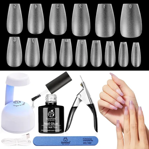 Miniatura 8 de Beetles Kit de Uñas de Gel Coffin: 504 Puntas de Uñas Postizas Juego de Extensión de Uñas Fácil Forma Coffin Corta 5 en 1 Pegamento de Uñas Lámpara
