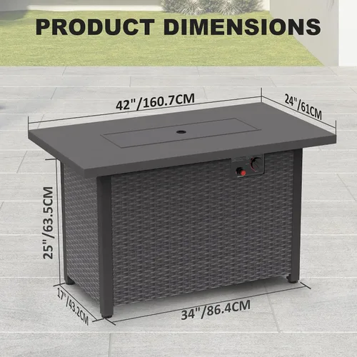 Miniatura 5 de Mesa para fogata de 42 pulgadas para exteriores de gas propano para exteriores, 50,000 BTU de encendido automático, mesa de ratán para exteriores