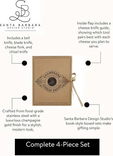 Miniatura 5 de Santa Barbara Design Studio Cuchillos de queso - Juego de cuchillos y tenedores de acero inoxidable en caja de regalo para quesos suaves medianos