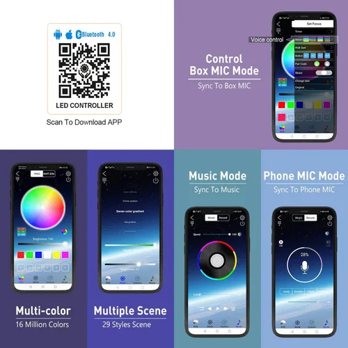 Miniatura 4 de Icbeamer - Tira de luz LED para interiores bajo el asiento con control de teléfono inteligente, color mate, con función activa