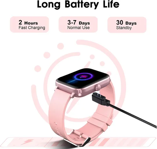 Miniatura 7 de Reloj inteligente para mujer (respuesta/hacer llamada): rastreador de fitness impermeable de 1.85 pulgadas con presión arterial de 24 horas de Rosa