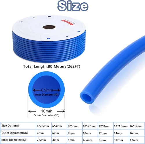 Miniatura 2 de VerRich - Manguera neumática de tubo de poliuretano, azul de 10 mm de diámetro exterior x 6,5 mm de diámetro interior, 262 pies 80 metros de línea