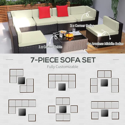 Miniatura 5 de Outsunny Juego de muebles de patio de 7 piezas, juego de sofá modular de mimbre para exteriores, juego de muebles de ratán PE para todo