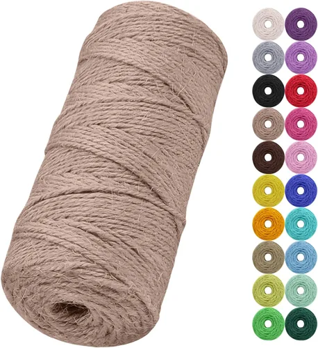 Miniatura 20 de Cuerda de yute natural de 0.079 pulgadas y 328 pies para manualidades, cuerda de yute de colores de 3 capas para envoltura de regalos, jardinería