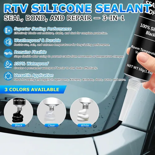 Miniatura 2 de Sellador adhesivo de silicona RTV negro, 100% silicona calafateo, sellador impermeable para cualquier propósito para automóvil, ventana, baño