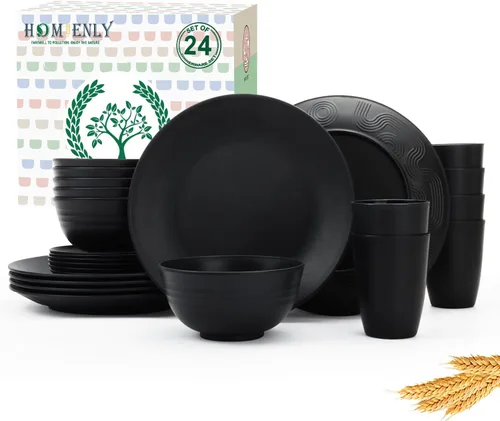Miniatura 34 de Homienly Juegos de Vajilla Premium de Paja de Trigo, Platos y Tazones Ligeros e Irrompibles, Tazas, Servicio para 4, Apto para Lavavajillas