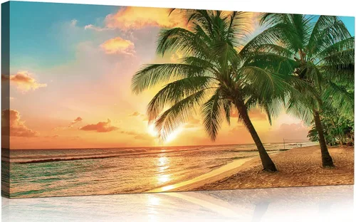 Miniatura 9 de Cuadro de pared de playa tropical para sala de estar, lienzo estilo marco de ventana, decoración de pared, palmera, impresión artística costera