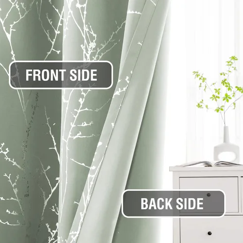 Miniatura 7 de H.VERSAILTEX Cortinas opacas para dormitorio, con estampado de ramas de árbol, con aislamiento térmico y ojales, cortinas de ventana gruesas y Salvia