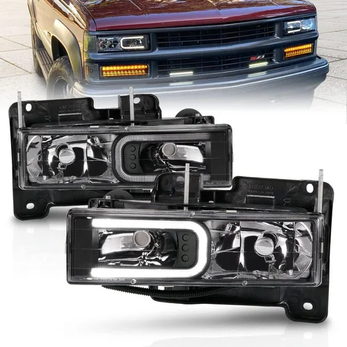 AmeriLite - Juego de faros LED tipo C para Chevy C/K Tahoe Suburban SUV de tamaño completo, Blazer, GMC Yukon - Lado del pasajero y del conductor