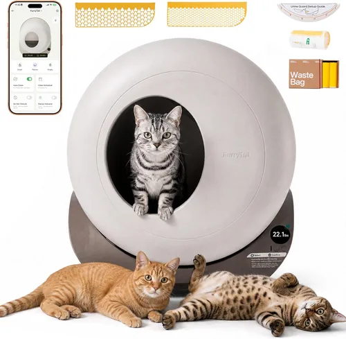 Furrytail Caja de arena automática autolimpiante con 120 bolsas de basura, control avanzado de olores y fugas, gran capacidad para hogares de varios