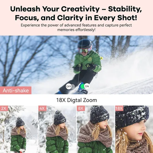 Miniatura 5 de Cámara digital FHD 4K con pantalla dual de 64 GB, tarjeta SD de 64 GB, 2 baterías, zoom 18X, cámara recargable portátil antivibración para niños