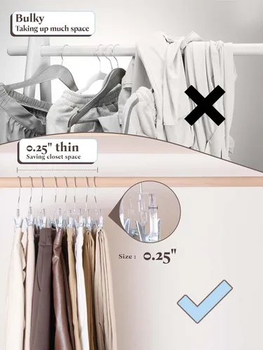 Miniatura 6 de HOUSE DAY Perchas transparentes para pantalones con clips, paquete de 25 perchas antideslizantes para falda para mujer, colgador de clip de plástico