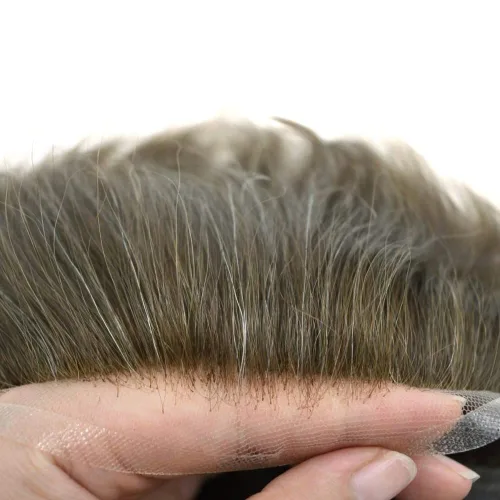 Miniatura 107 de Toupee para hombres nudos blanqueados hombres toupee hairpieces europeo virgen sistema de reemplazo de cabello humano suave encaje francés hombres