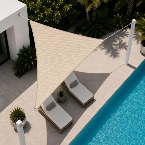 Toldo triangular de 5 x 5 x 5 pies con borde recto, color beige, toldo triangular para exteriores, cubierta de pérgola con bloqueo UV, personalizable