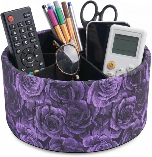 Miniatura 11 de Organizador redondo de cuero para suministros de arte, soporte para control remoto, rotación de 360 grados, soporte multifuncional para lápices, 4