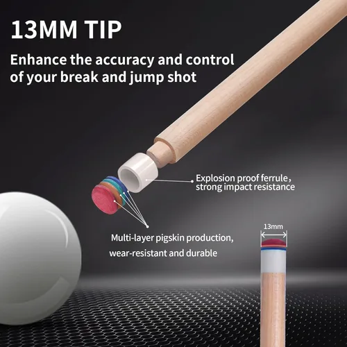 Miniatura 8 de Kmise Professional Pool Cue Stick, 18 19 20oz Canadian Maple Cue Sticks, Low Deflection Shaft with Telescopic Carbon Fiber Extension Cue-Grid Azul