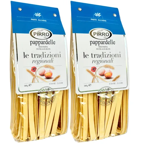 Pasta Pirro Pappardelle Pasta de huevo de Italia 17.6 onzas (17.64 oz) (paquete de 2) similar a Mafalda - Fettuccine - Tagliatelle - Auténtico